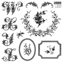 Load image into Gallery viewer, Dessins de Broderie Labels 6x6 Stamp Set|Iron Orchid Designs