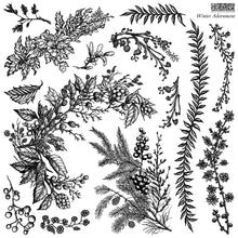 Load image into Gallery viewer, Winter Adornment IOD 12x12 Christmas Holiday Stamp Set Holly Poinsettia Pine Boughs