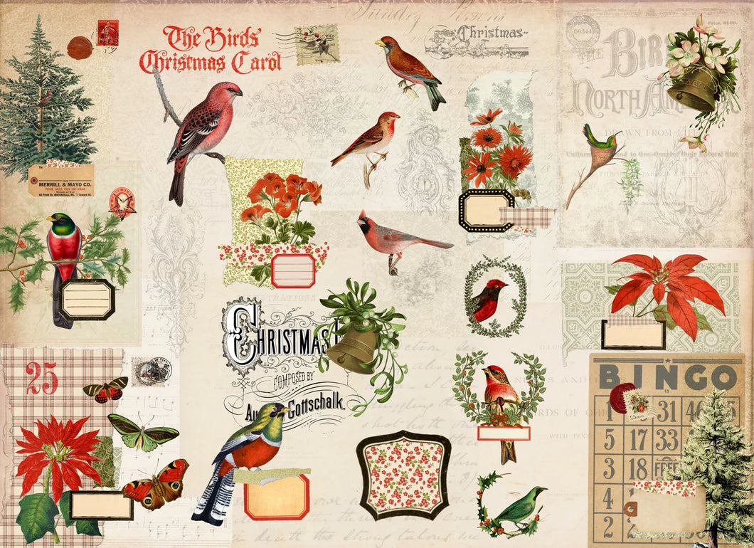 Christmas Flock Masterboard Decoupage Paper Roycycled Treasures #199