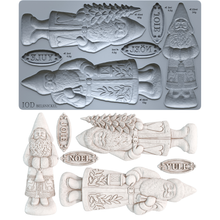 Load image into Gallery viewer, Iron Orchid Designs Belsnickel Décor Mould featuring antique-inspired German Santa figures with Joy, Noël, and Yule plaques
