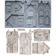 Load image into Gallery viewer, Iron Orchid Designs Charlbury Lane Décor Mould featuring detailed English cottages for Christmas villages and miniature home décor
