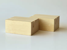 Load image into Gallery viewer, ron Orchid Designs Wood Block Stands set of two unfinished wood display blocks for artwork, calendars, photos, greeting cards, and seasonal décor
