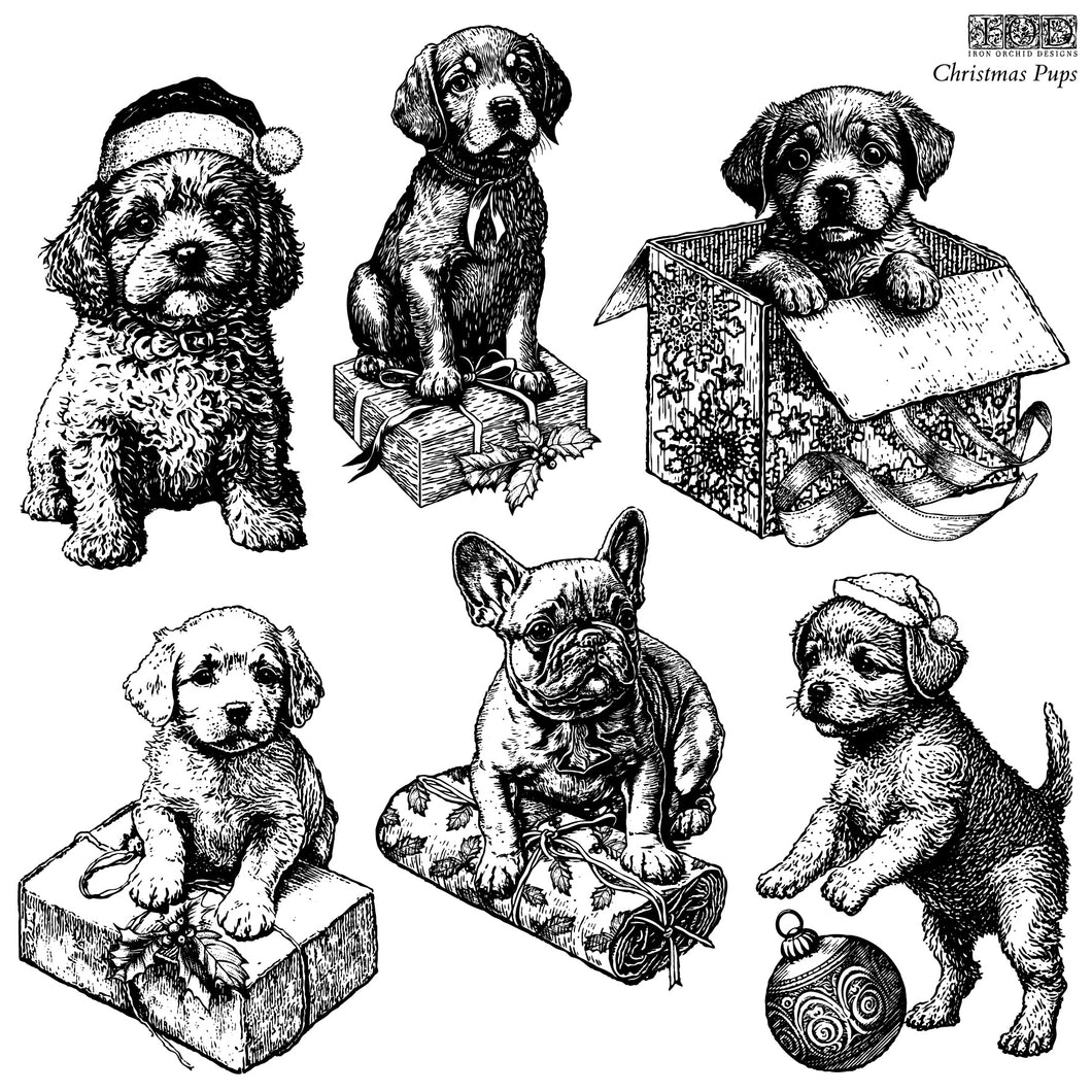 Christmas Pups IOD 12x12 Christmas Holiday Puppy Stamps Iron Orchid Designs