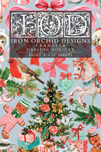 Load image into Gallery viewer, Iron Orchid Designs Darling Holiday Décor Transfer featuring vintage Christmas artwork with Santa, Christmas tree, rocking horse, robin, ornaments, bows, gifts, gingerbread, and snowmen
