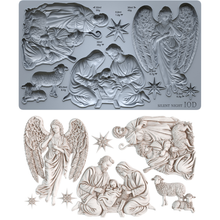 Load image into Gallery viewer, Iron Orchid Designs Silent Night Décor Mould featuring a detailed nativity scene with the Holy Family, angel, shepherds, sheep, and stars
